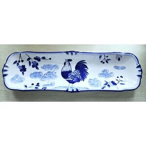 Serving Dish-Bread Server-Certified International-Blue White-Rooster-17" Long